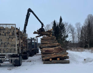 Logging truck loading logs